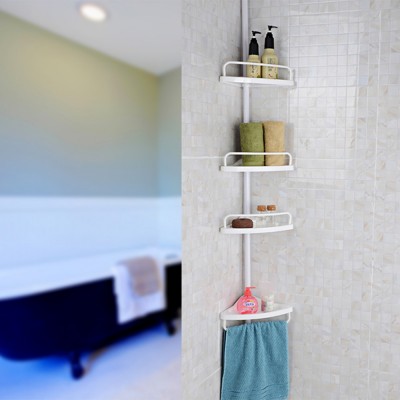 Taizhou Factory bathroom multi layer storage shelves 4 tiers shampoo holder telescopic storage holder