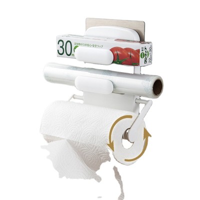 durable 3-in-1 multi-function plastic wall mounted paper towel holder kitchen roll dispenser cling film  tin foil storage rack