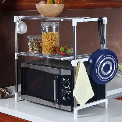 Kitchen two- layer stainless steel adjustable storage shelf  microwave oven storage rack